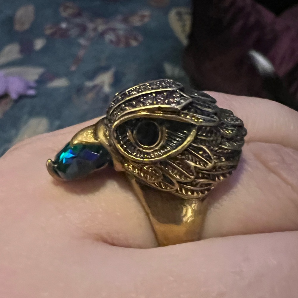 Kurt Geiger Gold Eagle Ring with Blue Gem